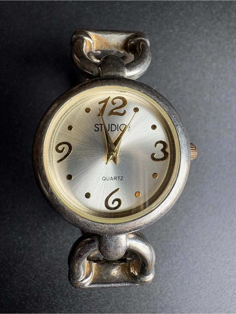 Studio Silver-Tone Women's Chain Link Watch - Silver/Gold Dial